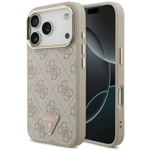 DĖKLAS GUESS PU LEATHER 4G STRASS TRIANGLE LOGO GOLD FRAME MAGSAFE APPLE IPHONE 17 PRO MAX ROŽINIS DĖKLAS GUESS PU LEATHER 4G STRASS TRIANGLE LOGO GOLD FRAME MAGSAFE APPLE IPHONE 17 PRO MAX ROŽINIS