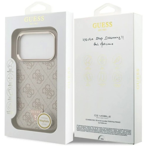DĖKLAS GUESS PU LEATHER 4G STRASS TRIANGLE LOGO GOLD FRAME MAGSAFE APPLE IPHONE 17 PRO ROŽINIS DĖKLAS GUESS PU LEATHER 4G STRASS TRIANGLE LOGO GOLD FRAME MAGSAFE APPLE IPHONE 17 PRO ROŽINIS
