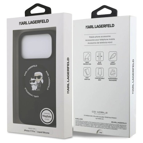 DĖKLAS KARL LAGERFELD LIQUID SILICONE KARL AND CHOUPETTE MAGSAFE APPLE IPHONE 17 PRO MAX JUODAS DĖKLAS KARL LAGERFELD LIQUID SILICONE KARL AND CHOUPETTE MAGSAFE APPLE IPHONE 17 PRO MAX JUODAS
