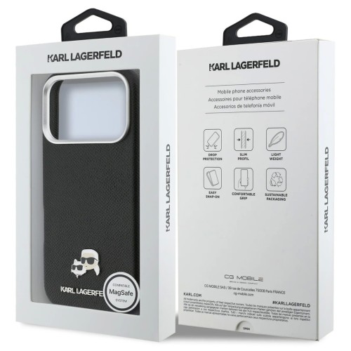 DĖKLAS KARL LAGERFELD PU KARL AND CHOUPETTE HEADS PINS MAGSAFE APPLE IPHONE 17 PRO JUODAS