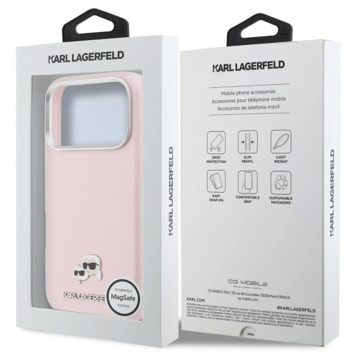 DĖKLAS KARL LAGERFELD PU KARL AND CHOUPETTE HEADS PINS MAGSAFE APPLE IPHONE 17 PRO ROŽINIS