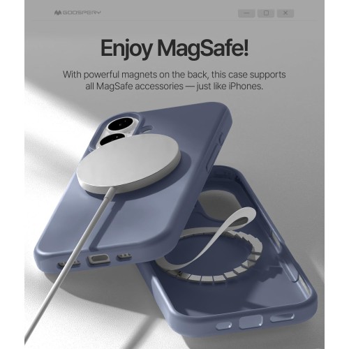 DĖKLAS MERCURY PURE MAGSAFE SILICON CASE APPLE IPHONE 16E/17E LEVANDOS PILKA