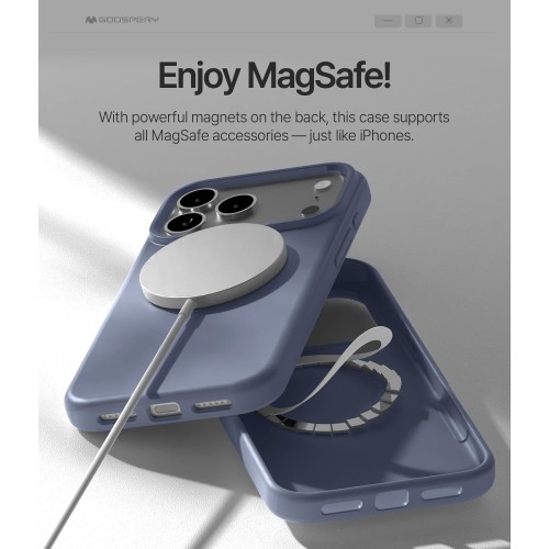 DĖKLAS MERCURY PURE MAGSAFE SILICON CASE APPLE IPHONE 17 PRO LEVANDOS PILKA