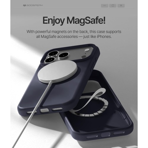 DĖKLAS MERCURY PURE MAGSAFE SILICON CASE APPLE IPHONE 17 PRO MAX TAMSIAI MĖLYNAS
