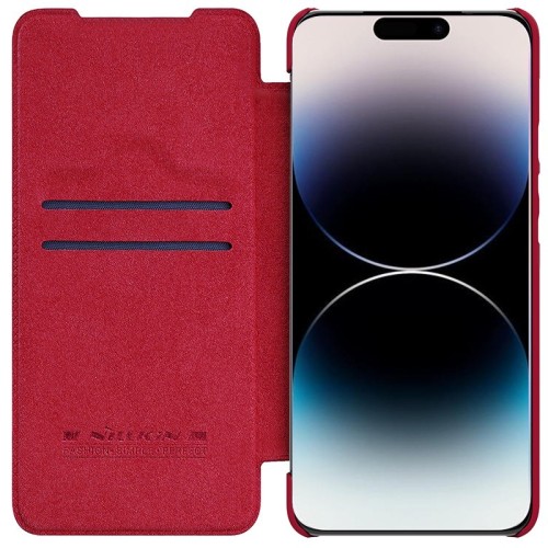DĖKLAS NILLKIN QIN PRO LEATHER APPLE IPHONE 14 PRO MAX RAUDONAS