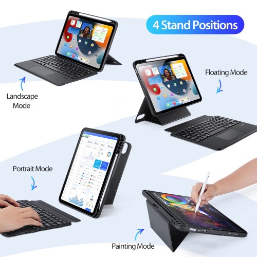 DĖKLAS SU KLAVIATŪRA DUX DUCIS DK APPLE IPAD 10.9 2022/IPAD 11 2025 JUODAS