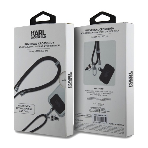 DIRŽELIS TELEFONUI KARL LAGERFELD UNIVERSAL CROSSBODY STRAP CORD AND IKONIK PINS JUODAS DIRŽELIS TELEFONUI KARL LAGERFELD UNIVERSAL CROSSBODY STRAP CORD AND IKONIK PINS JUODAS