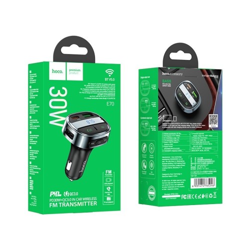 FM BANGŲ MODULIATORIUS HOCO E70 PD30W+QC3.0 JUODAS FM BANGŲ MODULIATORIUS HOCO E70 PD30W+QC3.0 JUODAS