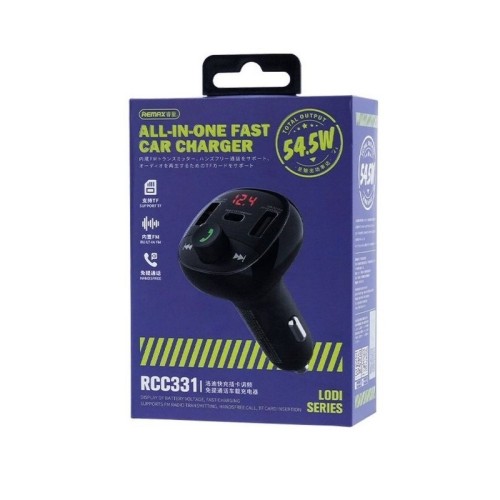 FM BANGŲ MODULIATORIUS REMAX RCC331 54.5W 2XUSB-A/1XUSB-C JUODAS FM BANGŲ MODULIATORIUS REMAX RCC331 54.5W 2XUSB-A/1XUSB-C JUODAS