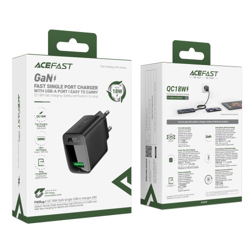 ĮKROVIKLIS ACEFAST A90 18W USB-A JUODAS ĮKROVIKLIS ACEFAST A90 18W USB-A JUODAS