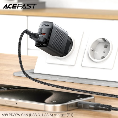 ĮKROVIKLIS ACEFAST A98 30W GAN USB-C/USB-A JUODAS ĮKROVIKLIS ACEFAST A98 30W GAN USB-C/USB-A JUODAS