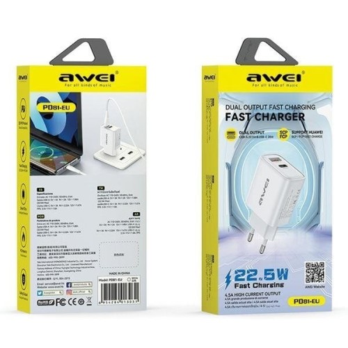ĮKROVIKLIS AWEI PD81-EU 22.5W USB-A/USB-C JUODAS