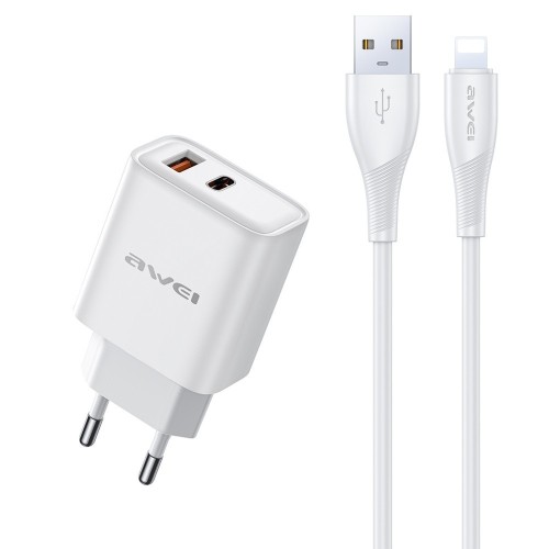 ĮKROVIKLIS AWEI PD81L-EU 22.5W USB-A/USB-C + USB TO LIGHTNING CABLE 1.0M BALTAS ĮKROVIKLIS AWEI PD81L-EU 22.5W USB-A/USB-C + USB TO LIGHTNING CABLE 1.0M BALTAS