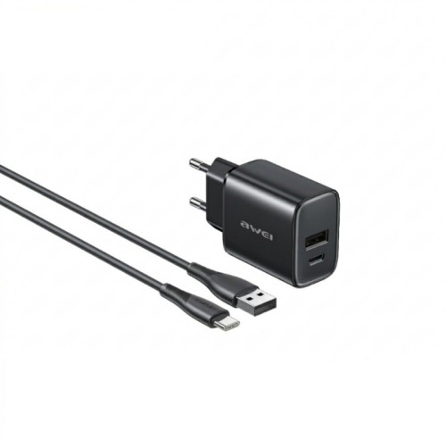 ĮKROVIKLIS AWEI PD85T-EU 22.5W USB-A/USB-C + USB-A TO USB-C CABLE 1.0M JUODAS ĮKROVIKLIS AWEI PD85T-EU 22.5W USB-A/USB-C + USB-A TO USB-C CABLE 1.0M JUODAS