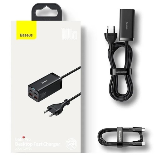 ĮKROVIKLIS BASEUS GAN3 PRO 100W 2XUSC-C/2XUSB-A JUODAS CCGP000101 ĮKROVIKLIS BASEUS GAN3 PRO 100W 2XUSC-C/2XUSB-A JUODAS CCGP000101