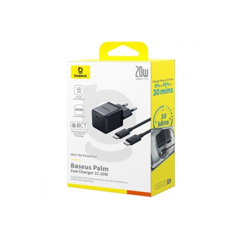 ĮKROVIKLIS BASEUS PALM 20W USB-C + USB-C TO USB-C CABLE 1.0M JUODAS P10111602113-01 ĮKROVIKLIS BASEUS PALM 20W USB-C + USB-C TO USB-C CABLE 1.0M JUODAS P10111602113-01