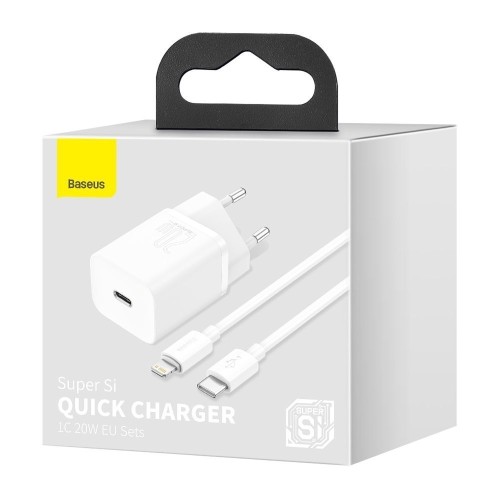 ĮKROVIKLIS BASEUS SUPER SI 20W USB-C + USB-C TO LIGHTNING CABLE 1.0M BALTAS TZCCSUP-B02 ĮKROVIKLIS BASEUS SUPER SI 20W USB-C + USB-C TO LIGHTNING CABLE 1.0M BALTAS TZCCSUP-B02
