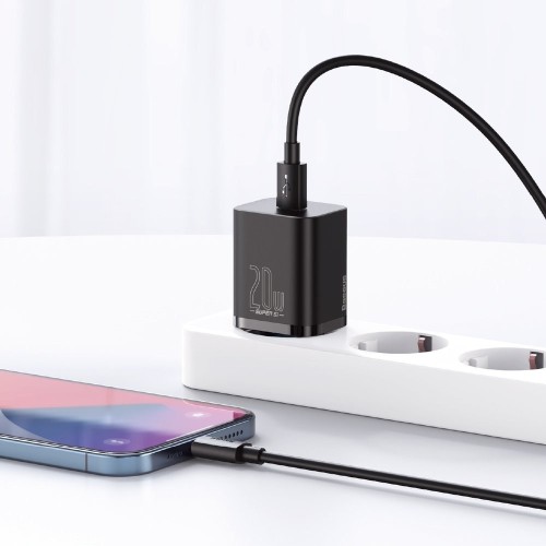 ĮKROVIKLIS BASEUS SUPER SI 20W USB-C + USB-C TO LIGHTNING CABLE 1.0M JUODAS TZCCSUP-B01 ĮKROVIKLIS BASEUS SUPER SI 20W USB-C + USB-C TO LIGHTNING CABLE 1.0M JUODAS TZCCSUP-B01