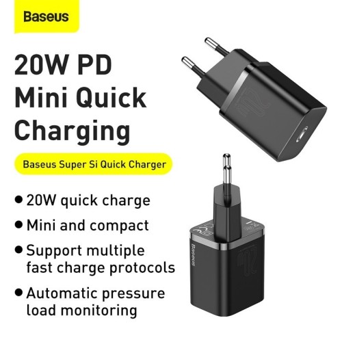 ĮKROVIKLIS BASEUS SUPER SI 20W USB-C JUODAS CCSUP-B01 ĮKROVIKLIS BASEUS SUPER SI 20W USB-C JUODAS CCSUP-B01