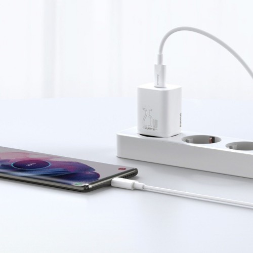 ĮKROVIKLIS BASEUS SUPER SI 25W USB-C + USB-C TO USB-C CABLE 1.0M BALTAS TZCCSUP-L02 ĮKROVIKLIS BASEUS SUPER SI 25W USB-C + USB-C TO USB-C CABLE 1.0M BALTAS TZCCSUP-L02