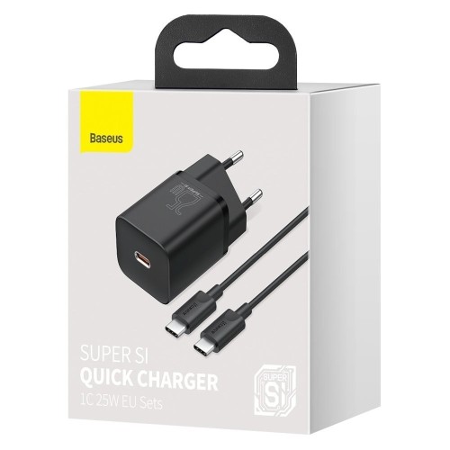 ĮKROVIKLIS BASEUS SUPER SI 25W USB-C + USB-C TO USB-C CABLE 1.0M JUODAS TZCCSUP-L01 ĮKROVIKLIS BASEUS SUPER SI 25W USB-C + USB-C TO USB-C CABLE 1.0M JUODAS TZCCSUP-L01
