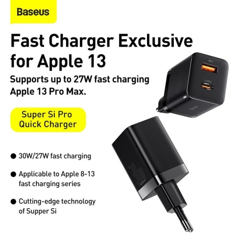 ĮKROVIKLIS BASEUS SUPER SI PRO 30W USB-C/USB-A JUODAS CCSUPP-E01 ĮKROVIKLIS BASEUS SUPER SI PRO 30W USB-C/USB-A JUODAS CCSUPP-E01