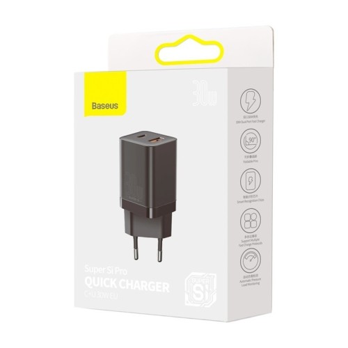 ĮKROVIKLIS BASEUS SUPER SI PRO 30W USB-C/USB-A JUODAS CCSUPP-E01 ĮKROVIKLIS BASEUS SUPER SI PRO 30W USB-C/USB-A JUODAS CCSUPP-E01
