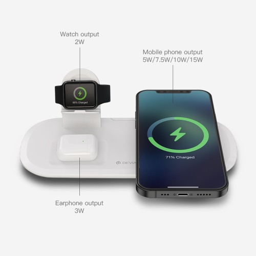 ĮKROVIKLIS BELAIDIS DEVIA 3IN1 SMART PHONE, APPLE WATCH, AIRPODS BALTAS