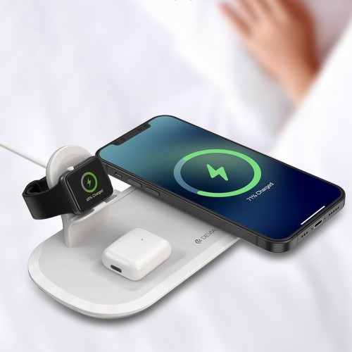ĮKROVIKLIS BELAIDIS DEVIA 3IN1 SMART PHONE, APPLE WATCH, AIRPODS BALTAS