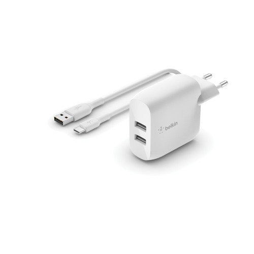 ĮKROVIKLIS BELKIN BOOST CHARGE 24W 2XUSB-A + USB-A TO USB-C CABLE 1.0M BALTAS ĮKROVIKLIS BELKIN BOOST CHARGE 24W 2XUSB-A + USB-A TO USB-C CABLE 1.0M BALTAS
