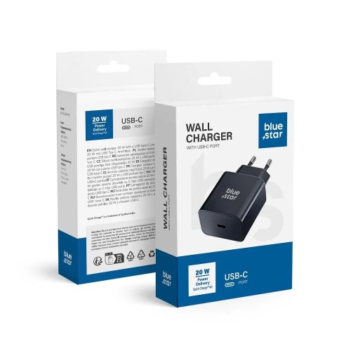 ĮKROVIKLIS BLUE STAR 20W USB-C JUODAS ĮKROVIKLIS BLUE STAR 20W USB-C JUODAS
