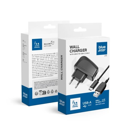 ĮKROVIKLIS BLUE STAR LITE 10W USB-A + USB-A TO USB-C CABLE JUODAS ĮKROVIKLIS BLUE STAR LITE 10W USB-A + USB-A TO USB-C CABLE JUODAS