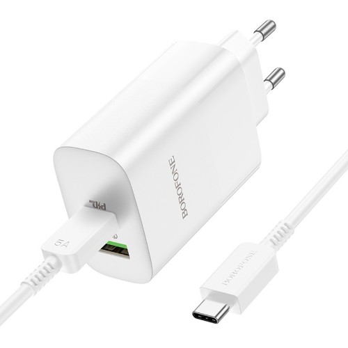 ĮKROVIKLIS BOROFONE BN10 65W GAN USB-C/USB-A + USB-C TO USB-C CABLE 1.0M BALTAS ĮKROVIKLIS BOROFONE BN10 65W GAN USB-C/USB-A + USB-C TO USB-C CABLE 1.0M BALTAS