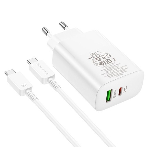 ĮKROVIKLIS BOROFONE BN10 65W GAN USB-C/USB-A + USB-C TO USB-C CABLE 1.0M BALTAS ĮKROVIKLIS BOROFONE BN10 65W GAN USB-C/USB-A + USB-C TO USB-C CABLE 1.0M BALTAS