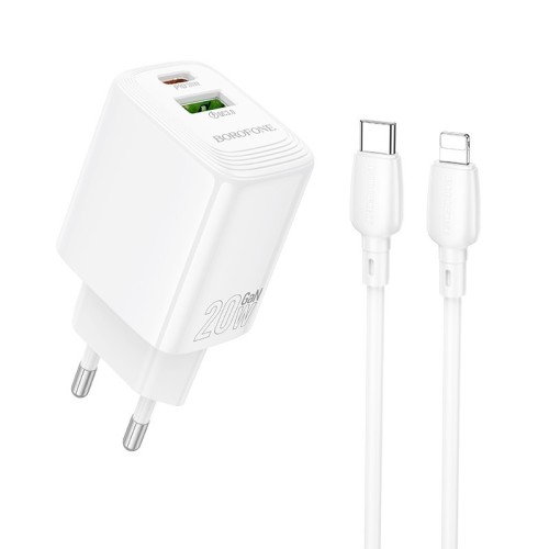 ĮKROVIKLIS BOROFONE BN27 20W USB-C/USB-A + USB-C TO LIGHTNING CABLE 1.0M BALTAS ĮKROVIKLIS BOROFONE BN27 20W USB-C/USB-A + USB-C TO LIGHTNING CABLE 1.0M BALTAS