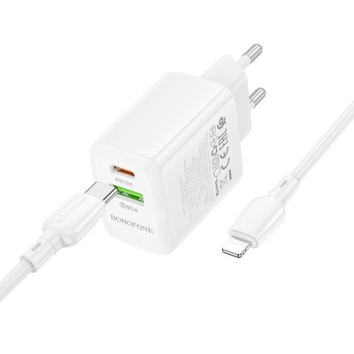 ĮKROVIKLIS BOROFONE BN27 20W USB-C/USB-A + USB-C TO LIGHTNING CABLE 1.0M BALTAS ĮKROVIKLIS BOROFONE BN27 20W USB-C/USB-A + USB-C TO LIGHTNING CABLE 1.0M BALTAS