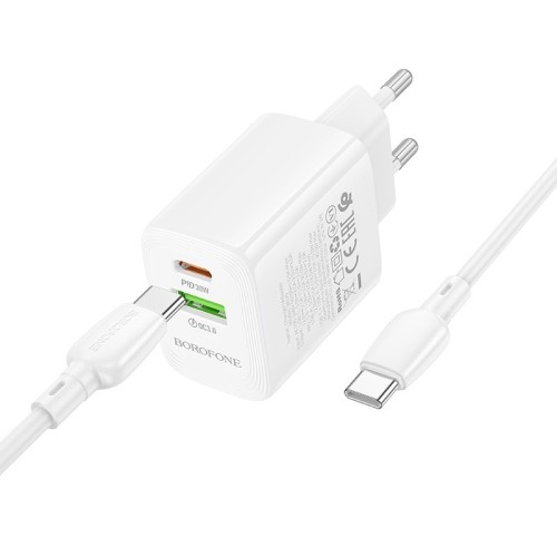 ĮKROVIKLIS BOROFONE BN29 30W USB-C/USB-A + USB-C TO USB-C CABLE 1.0M BALTAS ĮKROVIKLIS BOROFONE BN29 30W USB-C/USB-A + USB-C TO USB-C CABLE 1.0M BALTAS