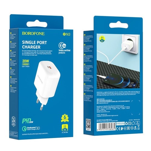 ĮKROVIKLIS BOROFONE BN3 20W USB-C BALTAS ĮKROVIKLIS BOROFONE BN3 20W USB-C BALTAS