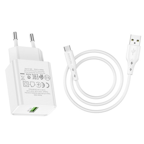 ĮKROVIKLIS BOROFONE BN5 18W USB-A + USB-A TO USB-C CABLE 1.0M BALTAS ĮKROVIKLIS BOROFONE BN5 18W USB-A + USB-A TO USB-C CABLE 1.0M BALTAS