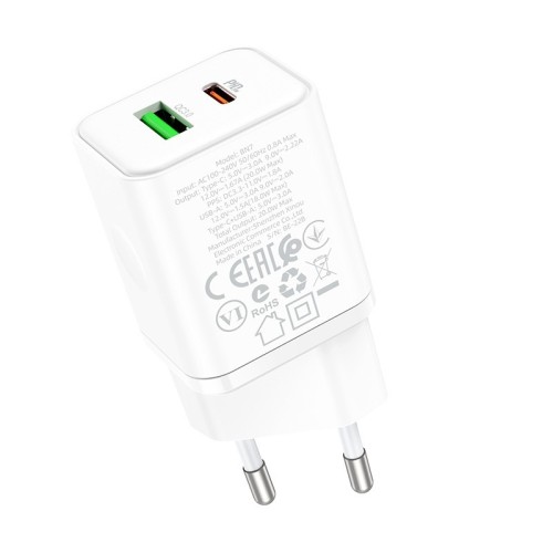 ĮKROVIKLIS BOROFONE BN7 20W USB-C/USB-A BALTAS