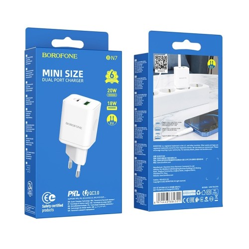 ĮKROVIKLIS BOROFONE BN7 20W USB-C/USB-A BALTAS