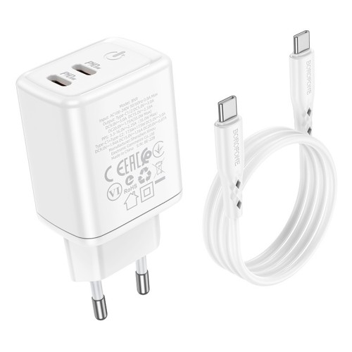 ĮKROVIKLIS BOROFONE BN9 35W 2XUSB-C + USB-C TO USB-C CABLE 1.0M BALTAS ĮKROVIKLIS BOROFONE BN9 35W 2XUSB-C + USB-C TO USB-C CABLE 1.0M BALTAS