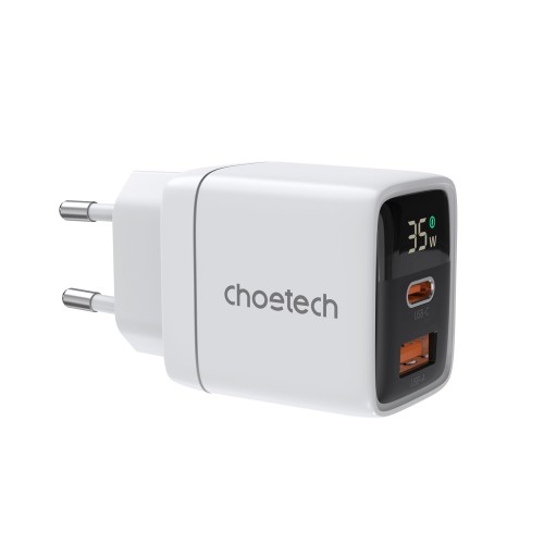 ĮKROVIKLIS CHOETECH PD6052 35W USB-C/USB-A BALTAS ĮKROVIKLIS CHOETECH PD6052 35W USB-C/USB-A BALTAS