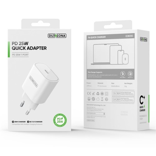ĮKROVIKLIS DUZZONA T6 25W USB-C BALTAS ĮKROVIKLIS DUZZONA T6 25W USB-C BALTAS