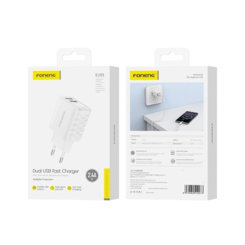 ĮKROVIKLIS FONENG EU53 2.4A 2XUSB-A BALTAS