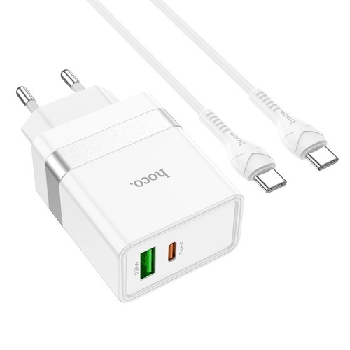 ĮKROVIKLIS HOCO N21 30W USB-C/USB-A + USB-C TO USB-C CABLE 1.0M BALTAS