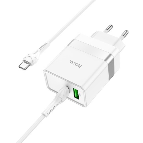 ĮKROVIKLIS HOCO N21 30W USB-C/USB-A + USB-C TO USB-C CABLE 1.0M BALTAS