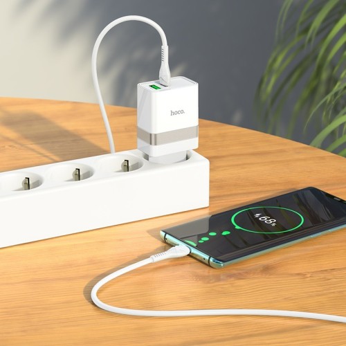ĮKROVIKLIS HOCO N21 30W USB-C/USB-A + USB-C TO USB-C CABLE 1.0M BALTAS