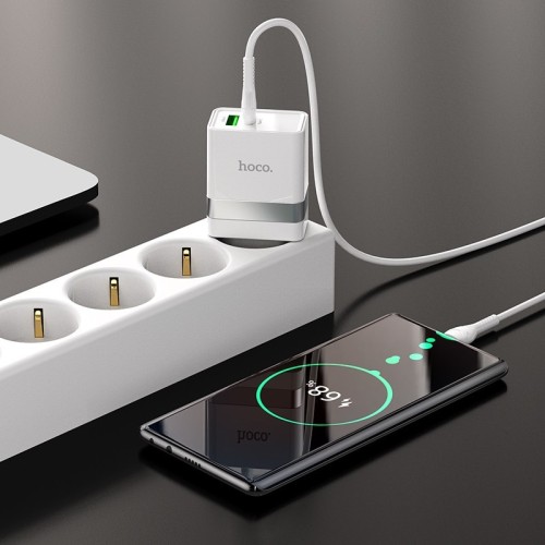 ĮKROVIKLIS HOCO N21 30W USB-C/USB-A + USB-C TO USB-C CABLE 1.0M BALTAS