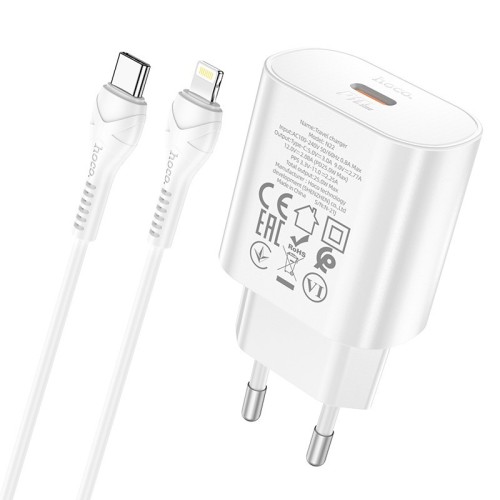 ĮKROVIKLIS HOCO N22 25W USB-C + USB-C TO LIGHTNING CABLE 1.0M BALTAS ĮKROVIKLIS HOCO N22 25W USB-C + USB-C TO LIGHTNING CABLE 1.0M BALTAS